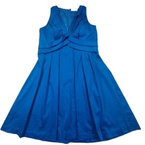 Calvin Klein Fit & Flare Dress Sleeveless V-Neck Pleated Peacock Blue, Size 14